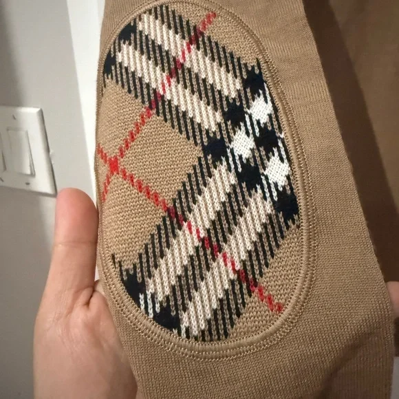 Burberry Crewneck Sweater with Plaid Elbow Patches